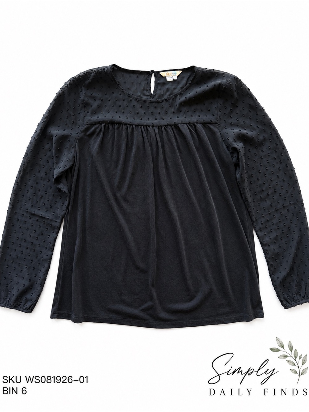 Boden Eve Black Swiss Dot Dobby Blouse Sheer Long Sleeve Womens US 8